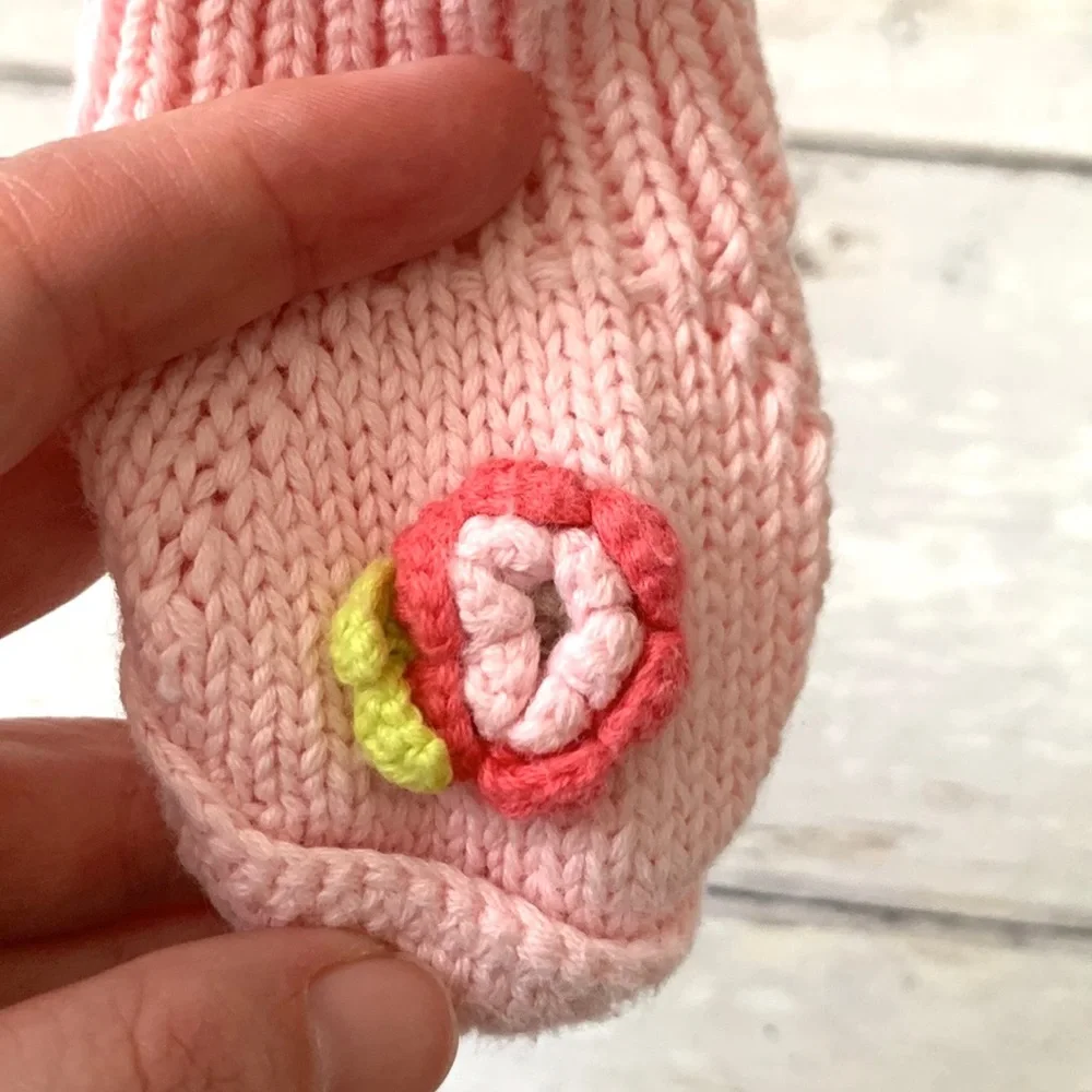Baby Girl 0-6m Crochet Knit Booties Socks Pink Flower Detail Janie and Jack NB